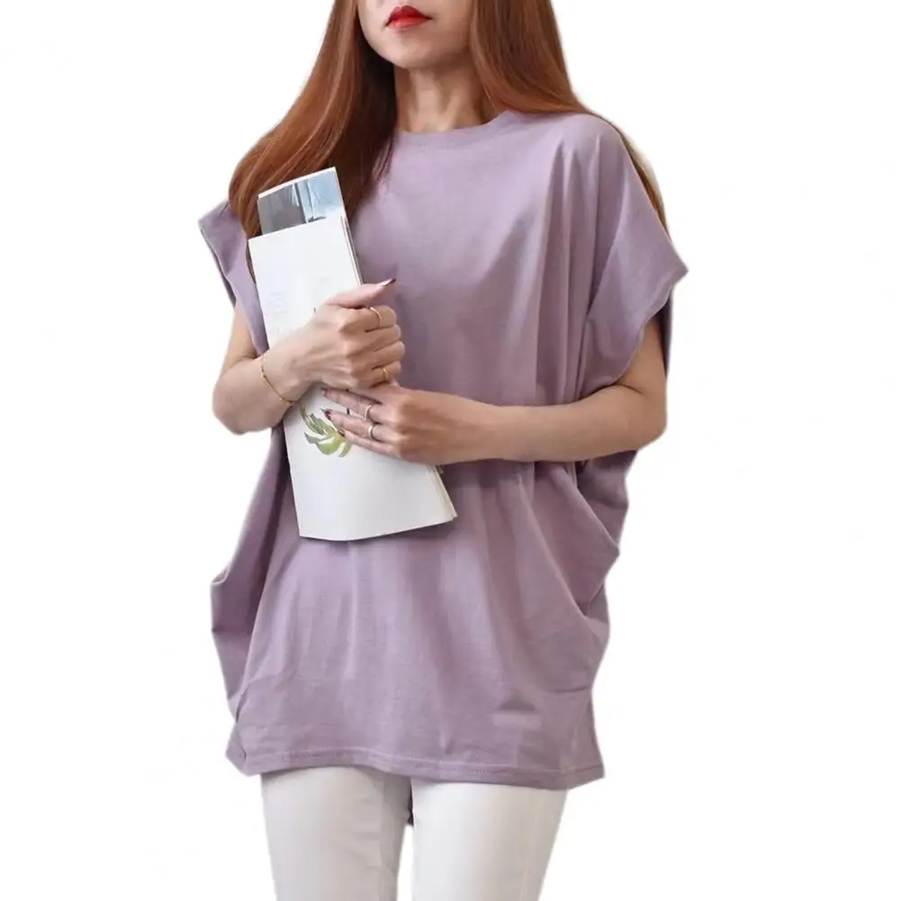 

Summer Round Neck Top Stylish Women's Round Neck Raglan Tee Shirt with Irregular Pleats Loose Fit Summer Lazy Pullover Top for A