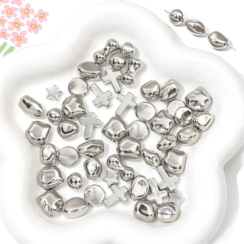 New 20/40pcs Silver Plated Irregular CCB Beads Loose Spacer Acrylic Beads for DIY Necklace Bracelet Earrings Jewerlry Making