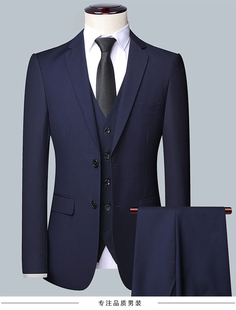 Men 3 Pieces Formal Slim Fit Black Gray Claret Navy blue Suit/Male Groom Wedding Suit High Quality Dress Suit(Jacket+Pants+Vest)