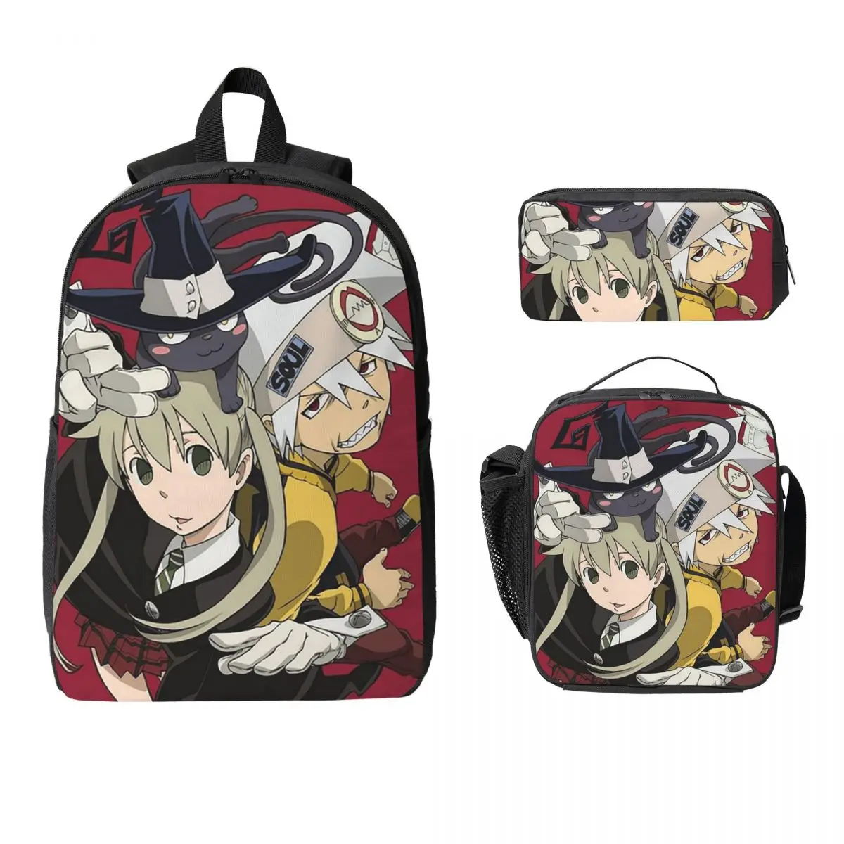 Soul Eater Anime Backpack Boys Girls BookBag School Bag Computer Shoulder Bags 3ps Insulated Lunch Bag Pencil Case