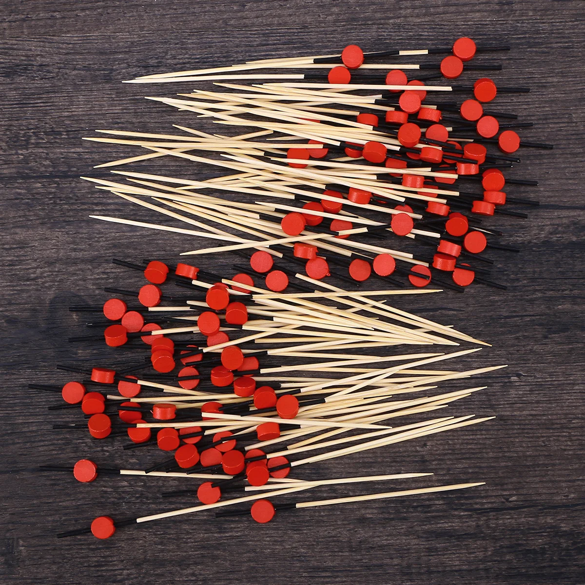 

200Pcs Creative Cocktail Picks Handmade Bamboo Black Flat Beads Party Appetizer Fruit Sticks Fruit Picks Cocktail Stick