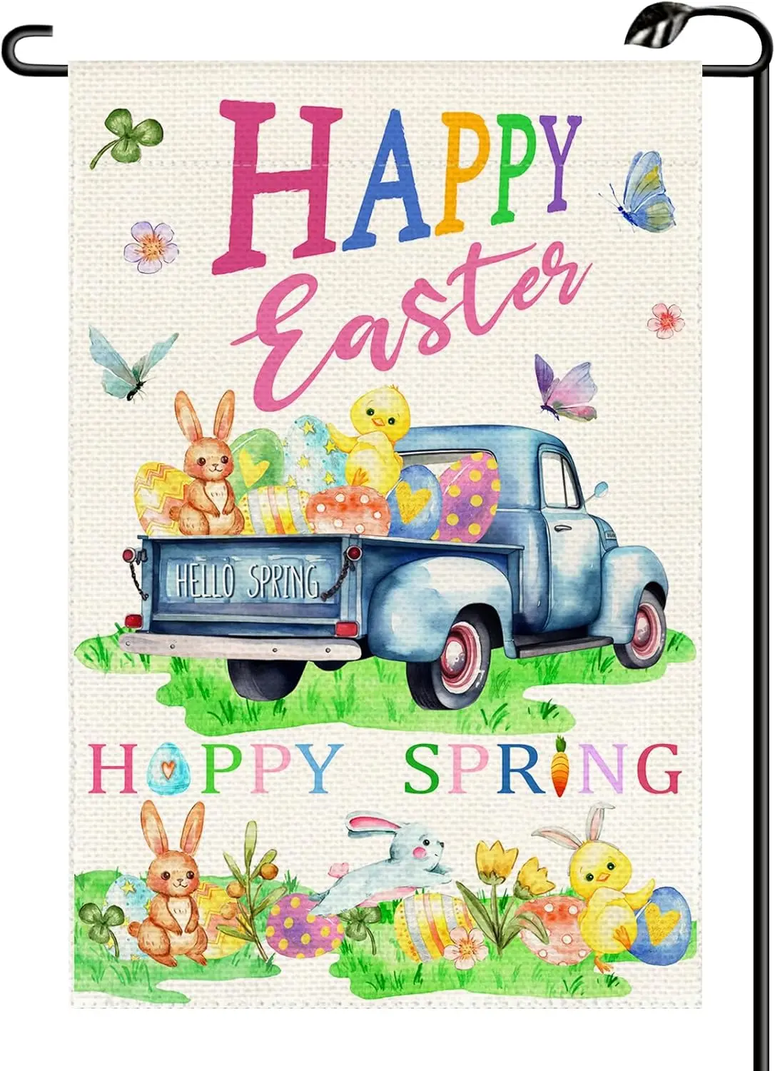 Happy Easter Spring Garden Flag 12x18 Inch Vertical Double Sided Welcome Bunny Chick Truck Small Flags Farmhouse Outside Dec SSL