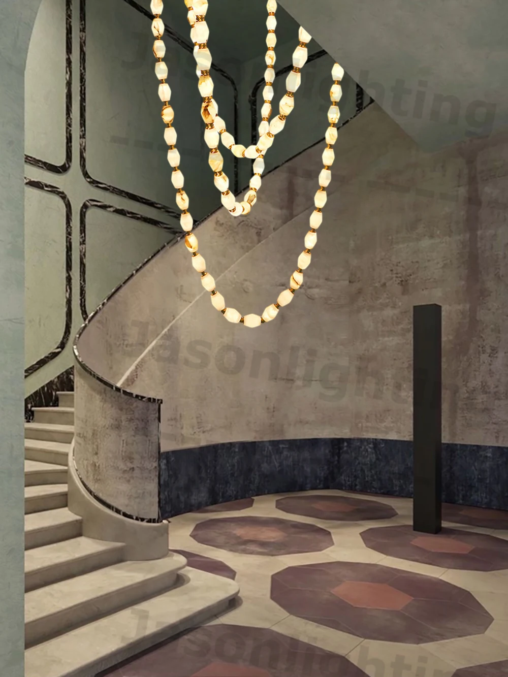 Marble Strap LED Dimming Staircase 2026 Chandelier Alabaster Pendant Light 10 m Long Suspension Luminaire Lampen For Living Room