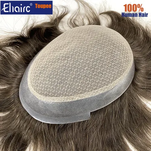 Imagen 2 del producto Peluca de hombre de doble capa australiana, prótesis de cabello masculino transpirable, cabello de PU de encaje, peluca de hombre, peluquín de cabello humano 100% para hombres