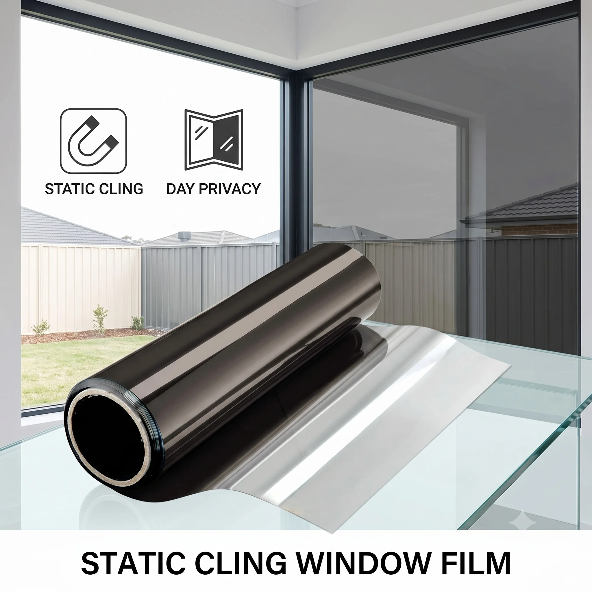 Static Cling One Way Mirror Window Film Black Front Silver Back No Glue Heat Insulation UV Block Privacy Window Tint for Home Of