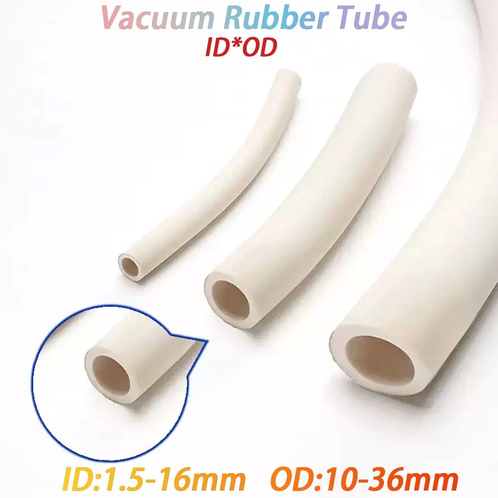 0.9/1/1.8m ID 1.5-16mm White Vacuum Rubber Hose Flexible Rubber Tube High Temperature/Wear/Oil Resistance Experiment Vacuum Pipe