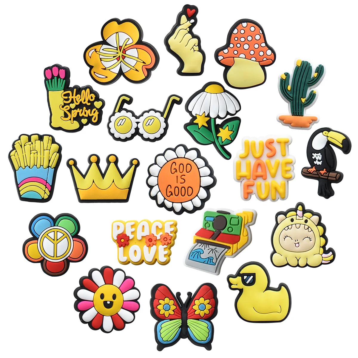 

Hot Sale 1pcs PVC Shoe Charms Yellow Duck Cactus Crown Glasses Accessories DIY Pins Decoration For Croc Women Kids X-mas Gift