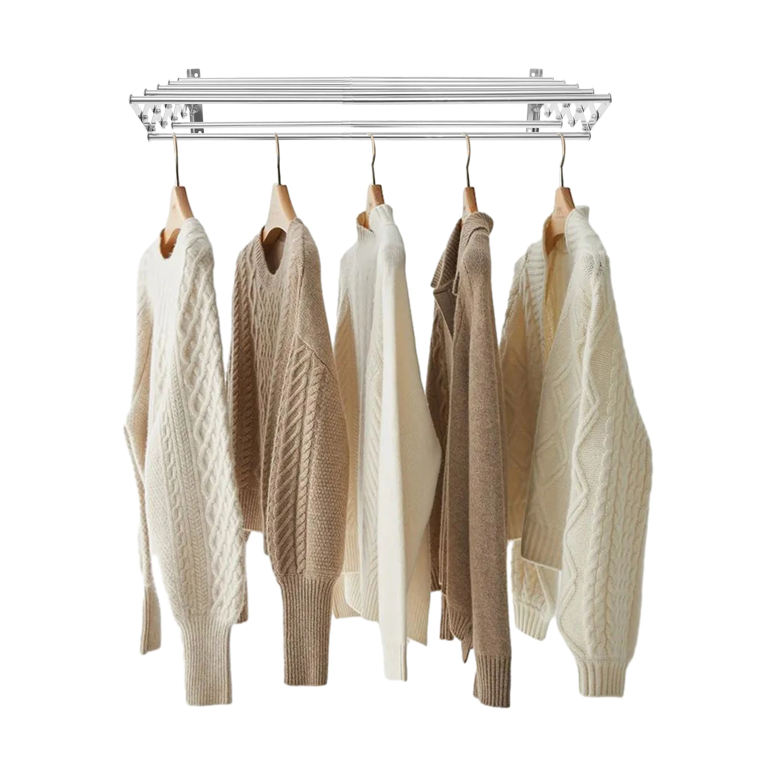 42-80cm Wandmontierter Ausziehbarer Wäscheständer mit 7 Stangen, 40kg Tragkraft, Kleiderständer für Balkon, Badezimmer, Waschküche – Detail 6