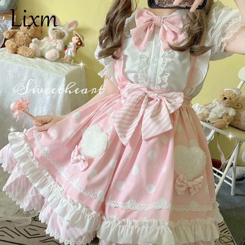 Robe Lolita à pois pour tous les jours, jupe Boba + chemise, tenue princesse Kawaii pour fête thé, style université