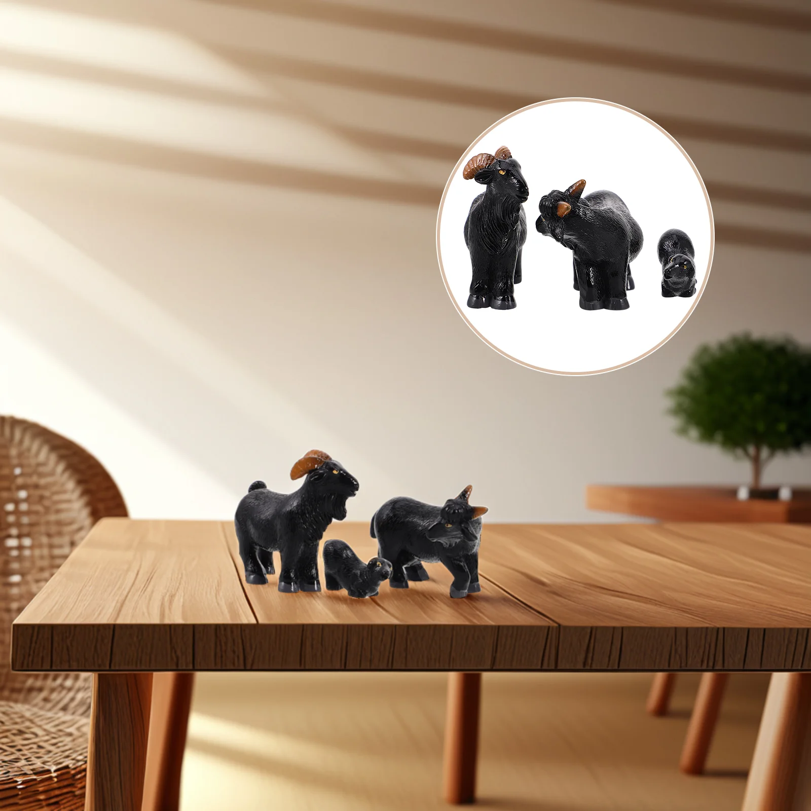 3pcs Black Miniature Goat Models Sheep Decorations Cute Tiny Resin Sheep And Lamb Figurines For Realistic Plush Farm Animal