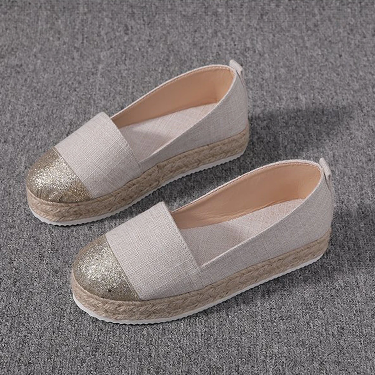 2024 Ladies's Mixed-color Loafers Women's Flat Casual Straw Twine Trainers Vulcanize Shoes Metal Decoration Shallow Daily-wear