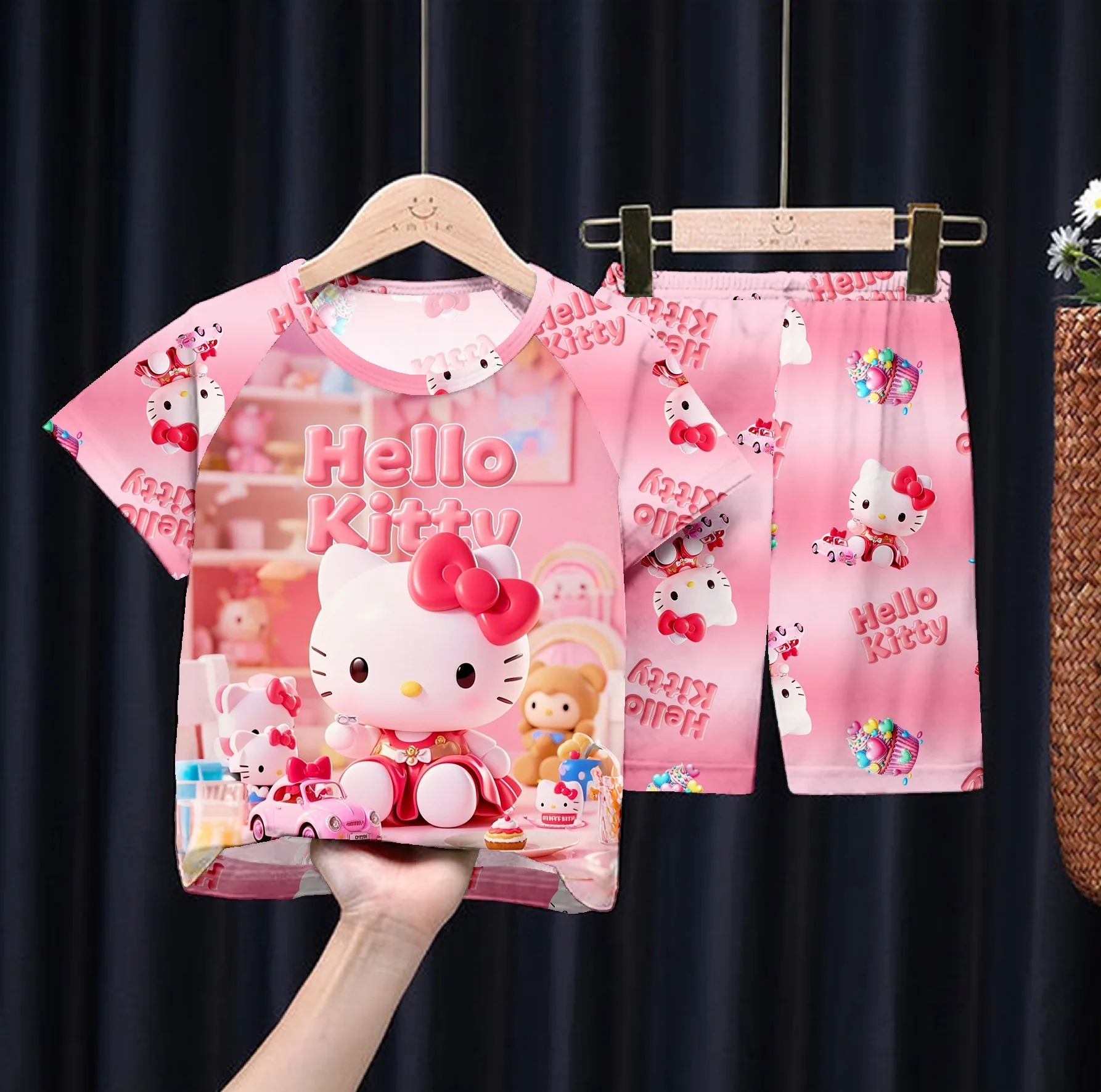 

2026 Hello Kitty Kuromi Kids Pajama Set, Boys Short Sleeve & Shorts, Summer Cartoon Loungewear
