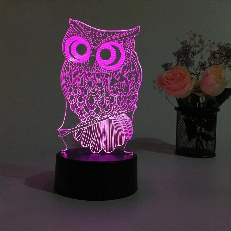 3D Owl Night Light for Kids 7 Color Changing Touch Control LED Table Lamp Cute Animal Decor Gift