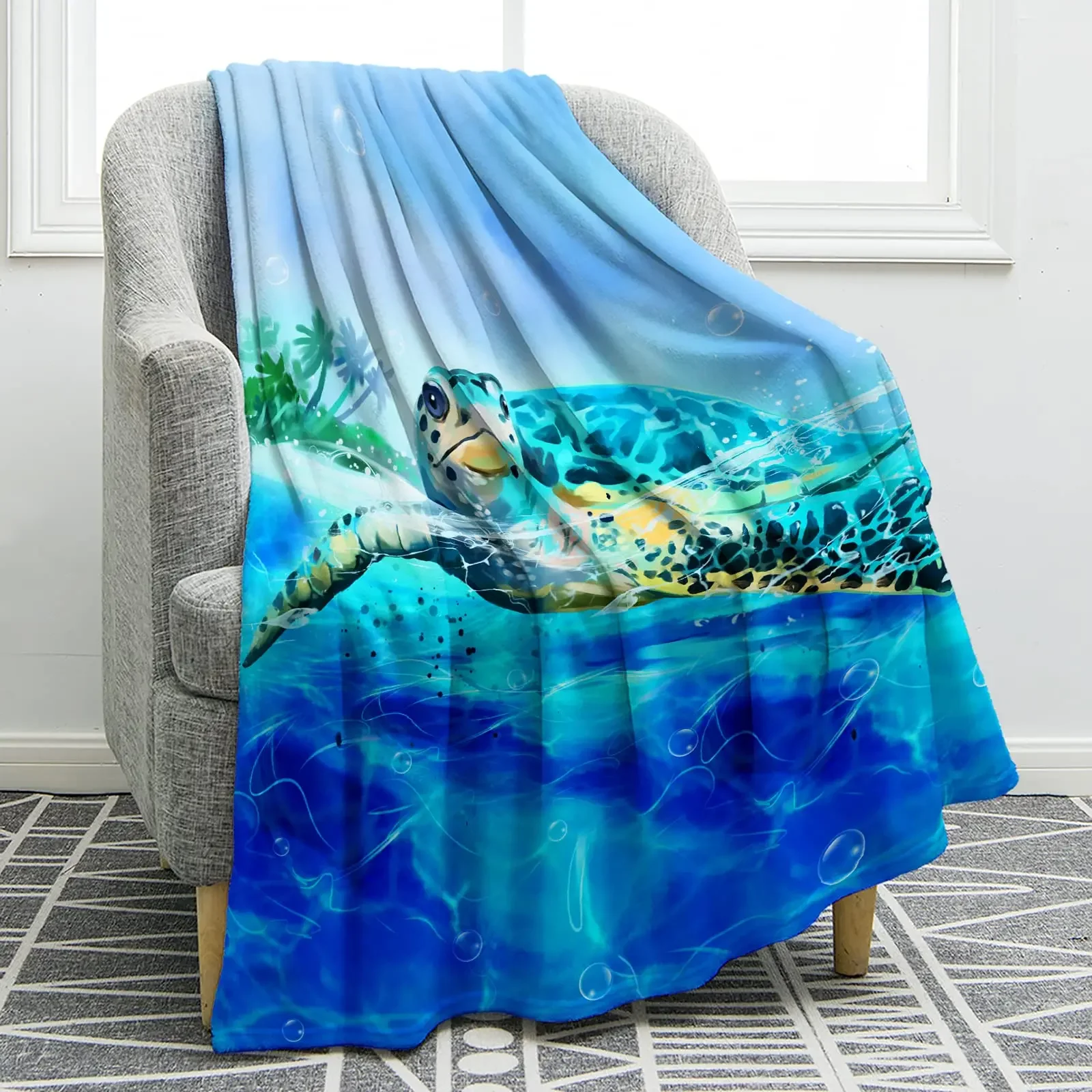 Flannel Fleece Bed Blankets Lightweight Cozy Throw Blanket for Couch Sofa Bedroom Adults Teen Sea Turtle Ocean Animal Landscape