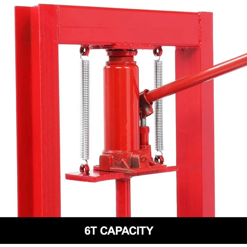 Prasa hydrauliczna warsztatowa 6 ton z płytkami dociskowymi, regulowana wysokość stołu roboczego z ramą H, prasa stołowa do garażu, 48 cm dł. x 38 cm szer.