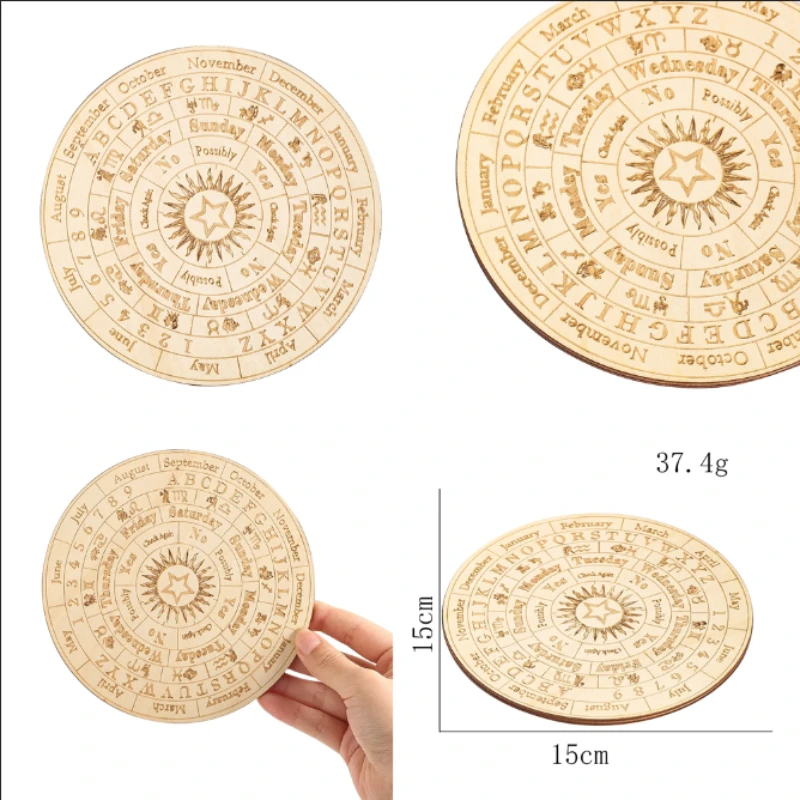 Wooden Pendulum Board Engraved Alphabet Month Divination Disc Astrology Spirit Board for Jewelry Display Witchcraft Altar Decor