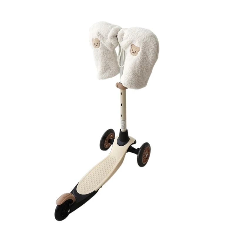 

652F Stylish Fleece Gloves with Bear Pattern Windproof Baby Scooter Hand Muff Stylish Bear Pattern Hand Gloves for Children