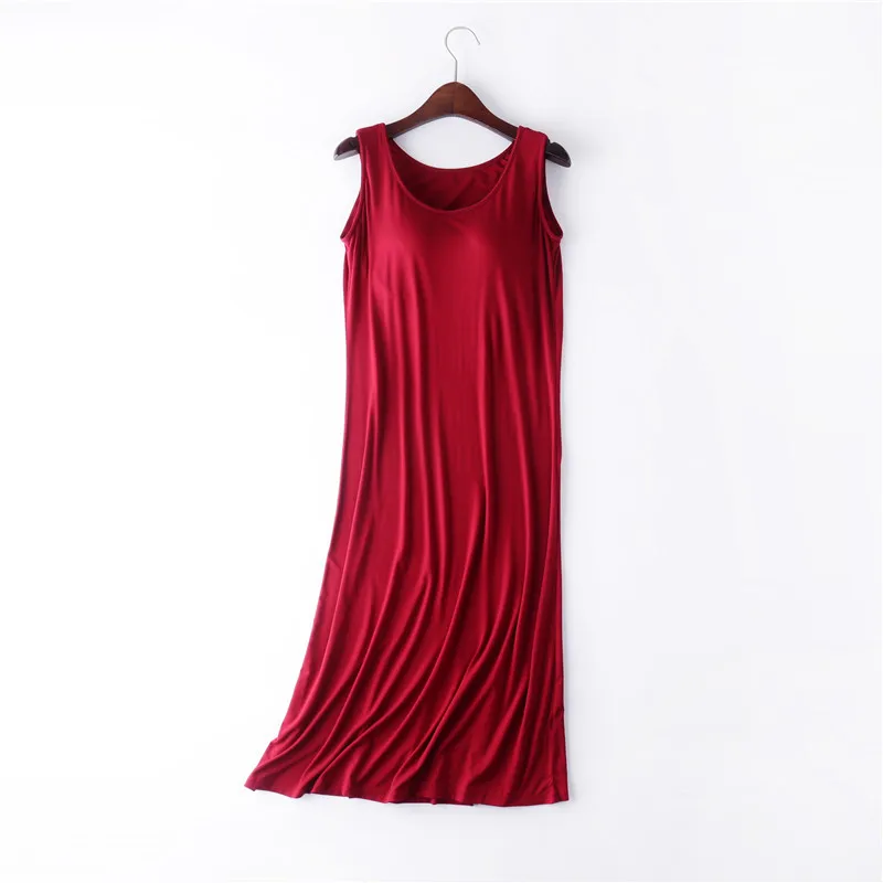 M-4XL Casual Large Size Modal Cotton Sleepwear Dress Round Neck Vest Nightdress Women Summer Nightgowns Bra Pad Ladies Lingerie