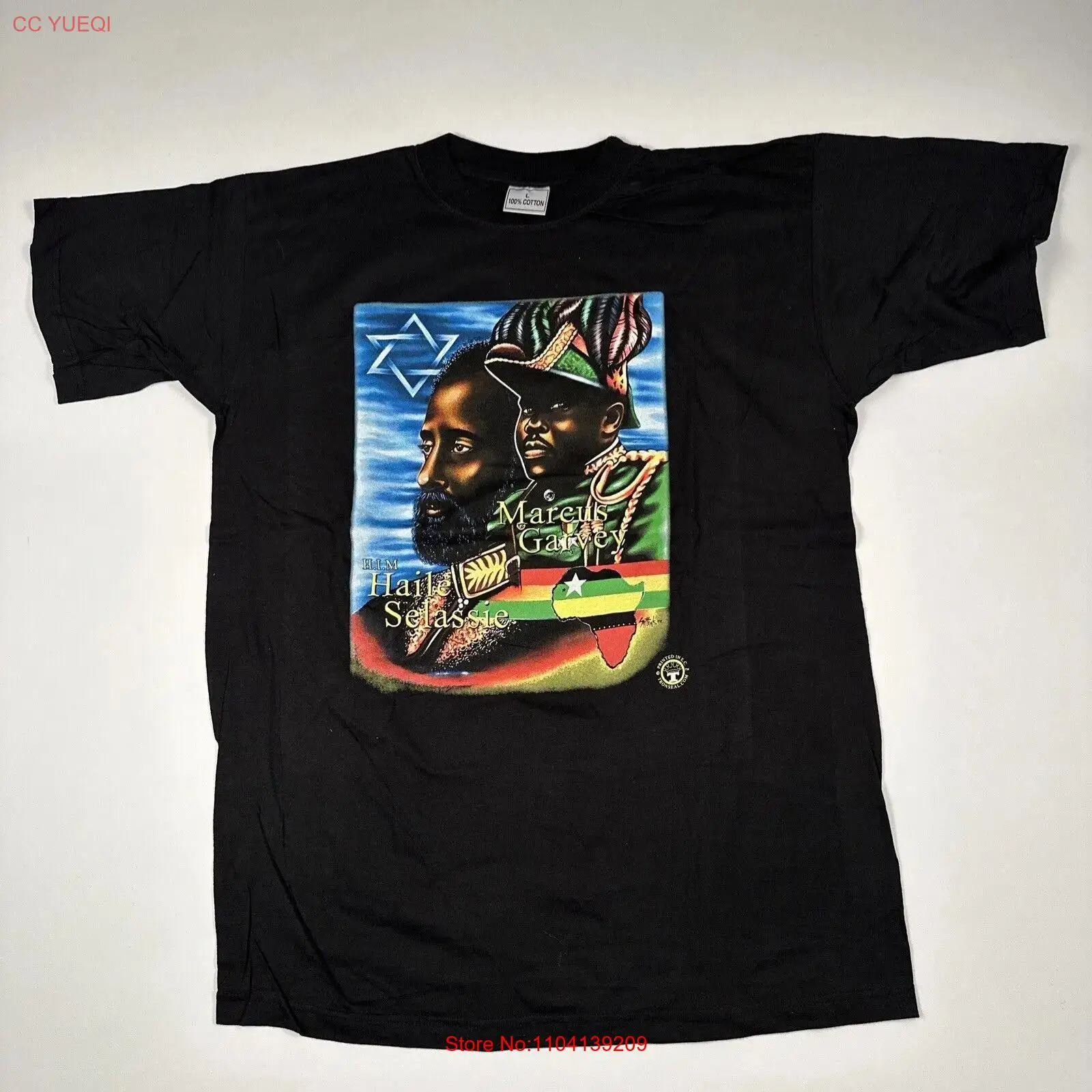 Vintage 90s Rastafarian Shirt Large DRY ROT Rastafari Marcus Garvey Haile long sleeves