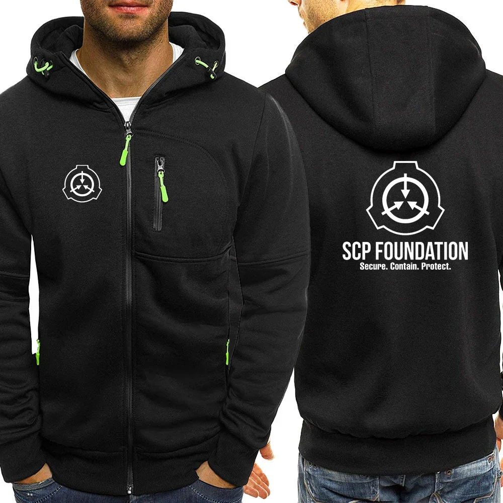 2024 New SCP Foundation Secure Contain Protect Print Spring Autumn Men's Casual Simplicity Three-color Zipper Hoodied Classics