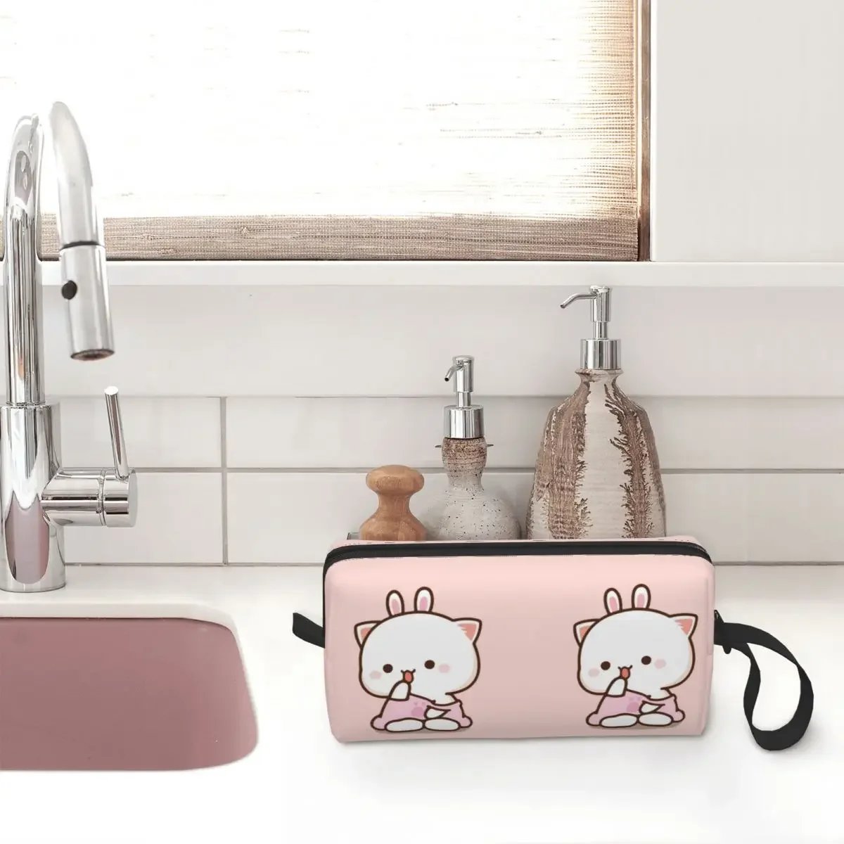 Kawaii Kitten Cute Mochi Peach Large Makeup Bag Beauty Pouch Travel Cosmetic Bags Girly Byby Cat Organizer for Women