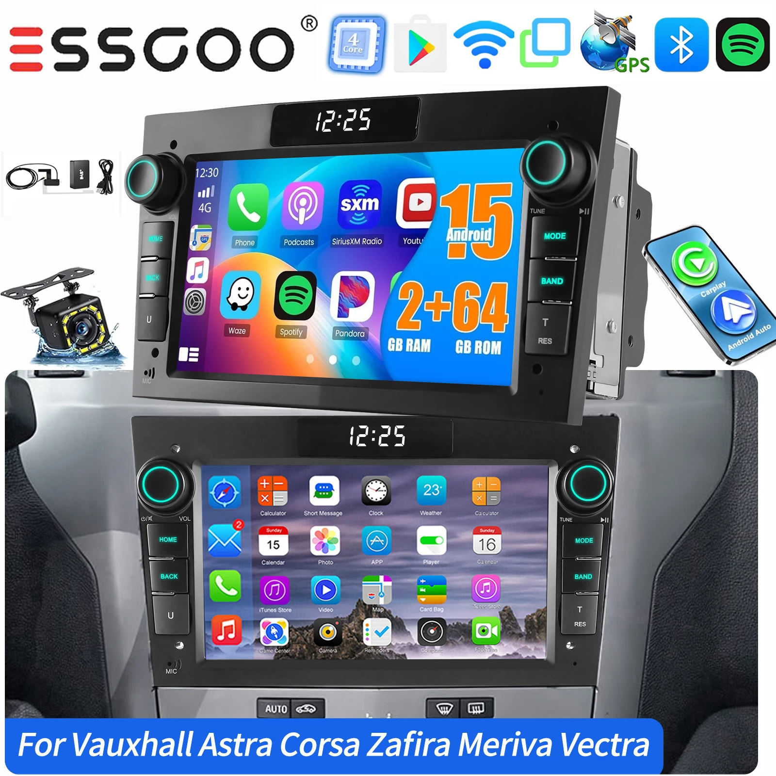 ESSGOO Voor Opel Astra H Corsa C D Vectra C Zafira B Signum Combo 7 "Android 15 GPS NAVI autoradio Carplay Android Auto BT wifi