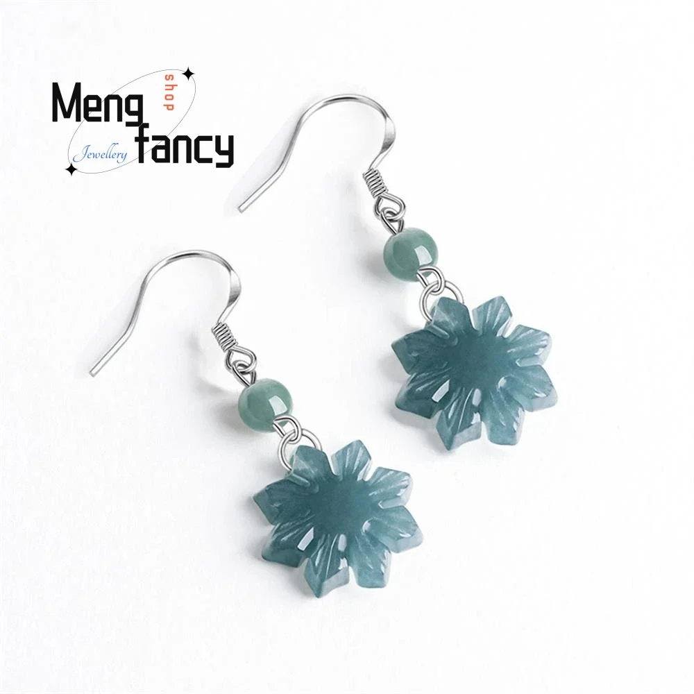 Pendientes de plata S925 con incrustaciones naturales, joyería de moda de lujo exquisita, jadeíta, Agua Azul, girasol, Jade de hielo, estilo antiguo