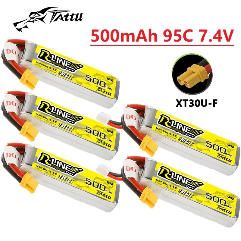 TATTU R-LINE 1.0 7.4V 500mAh 95C LiPo Battery For RC Helicopter Quadcopter FPV Racing Drone Parts With XT30 Plug 2S Battery