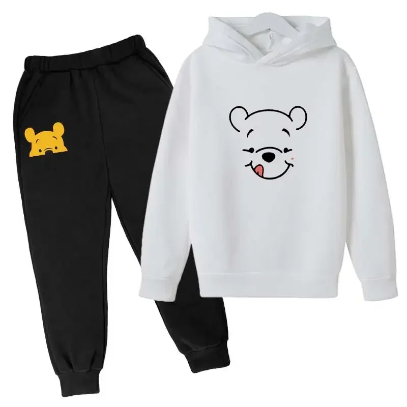 Disney Pooh Winnie Bear Hoodies Set Autumn Children Cartoon Hoodies Tops+Long Pants 2PCS Suit Kids Winnie-the-Pooh Outfits