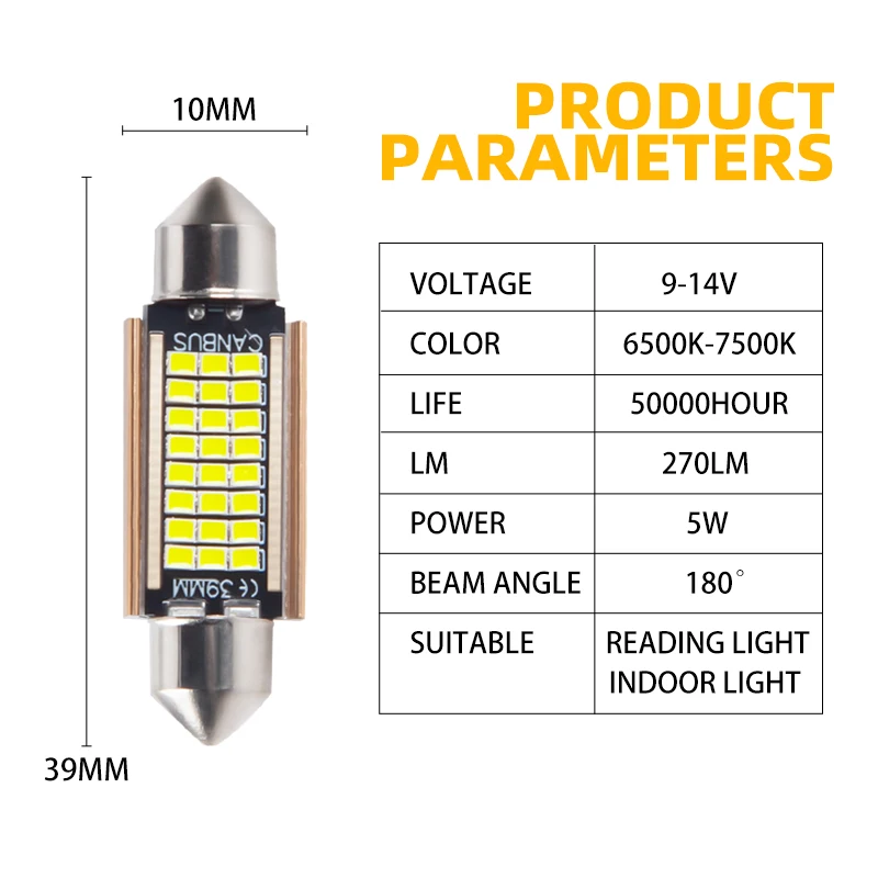 DAWNKNIGHT C5W 자동 LED 3014 LED 칩 전구 Canbus 슈퍼 화이트 오류 무료 5W 램프 인테리어 돔 독서 조명 31/36/39/41mm 12V