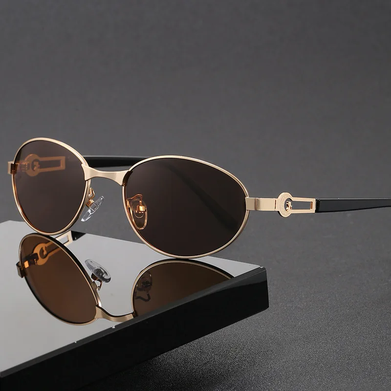 Men's Polarized UV-Resistant High-End Sunglasses Retro Metal Oval Frame for Driving And Fishing Sun Protection
