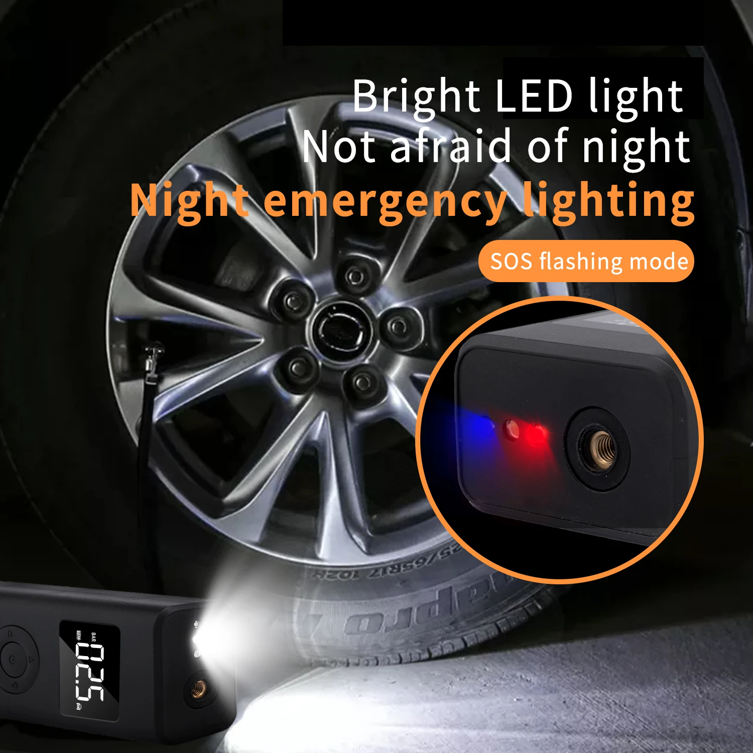 مضخة قابلة للنفخ محمولة بقوة 5000 مللي أمبير في الساعة مع منافذ USB ومصباح يدوي للسيارات والدراجات النارية