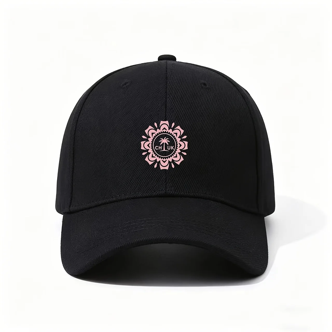 Pink Mandala Palm Tree Print Baseball Cap, with a Delicate Bohemian-Style Mandala Pattern And Palm Tree Detail, Lightweight And