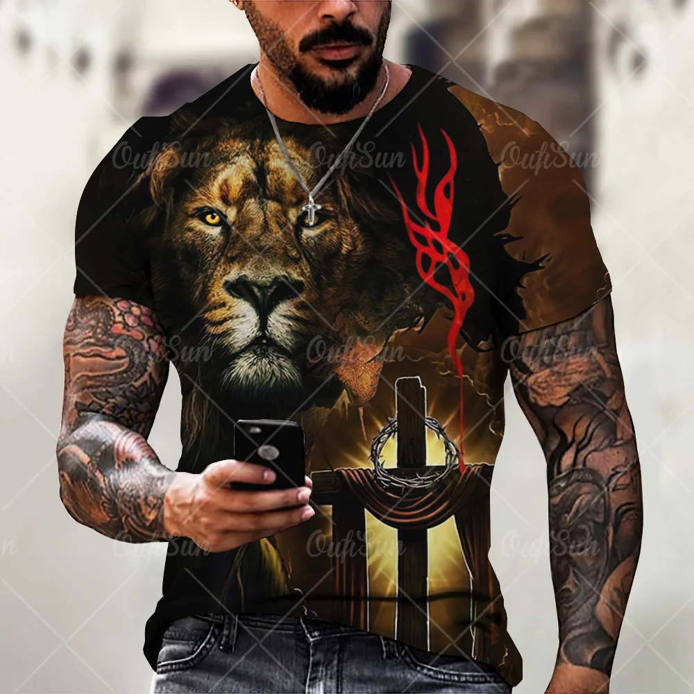 Christ Jesus Lion T Shirt 2026 New 3D Religion Art Graphic Quick Dry Breathable Men Women Unisex Oversized Vintage Street Tops
