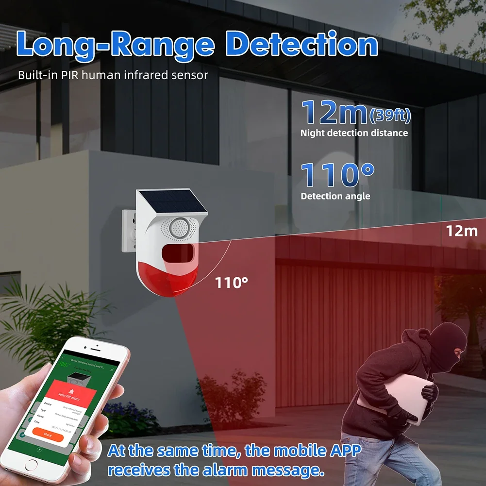 2 In 1 Tuya Wifi Slimme Bewegingsdetector Buiten Opladen Beveiliging Geluid Alarm Detector Sensor Boerderij Tuin Zonne-Energie Infrarood Alarm