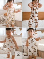 MILANCEL Summer Baby Clothes Waffle Camisole Rompers Animal Print Boys Jumpsuit Infant Girls Outfit