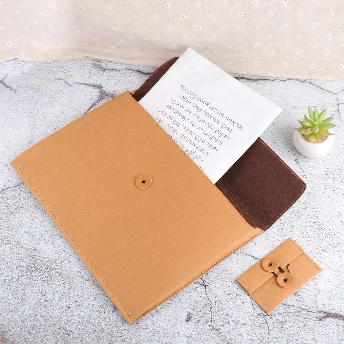 

Kraft Paper File Bag Waterproof Yellow Document Holder Organizer Folder for Office School Travel Notes Pouch