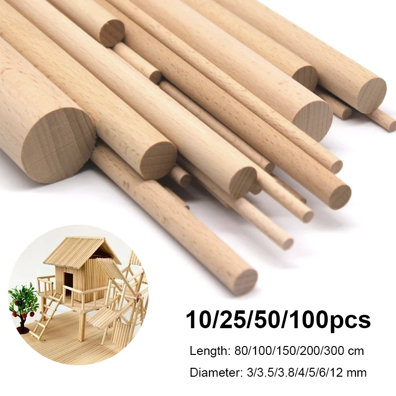 

10-100PCS round wooden stick craft popsicle and model making cake needle DIY needle construction model woodworking