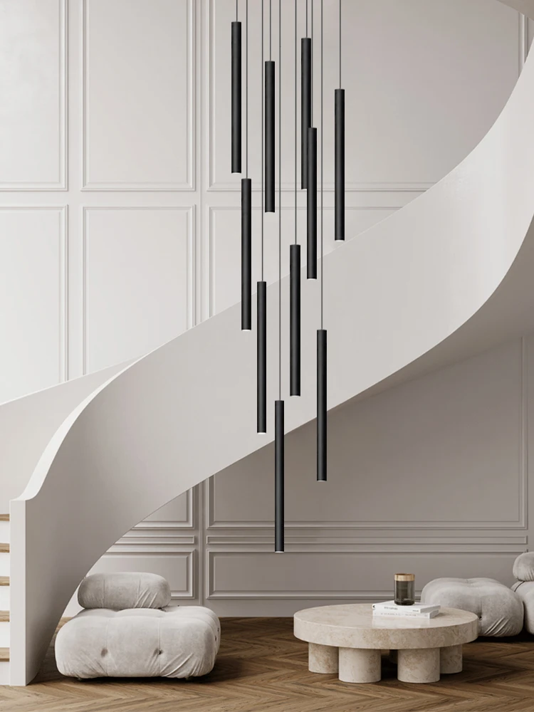 Cylindryczny nowoczesny wisiorek długa rurka kabel lampa wisząca lampa do salonu designerska lampa Penthouse Led na schody żyrandol — zdjęcie 2