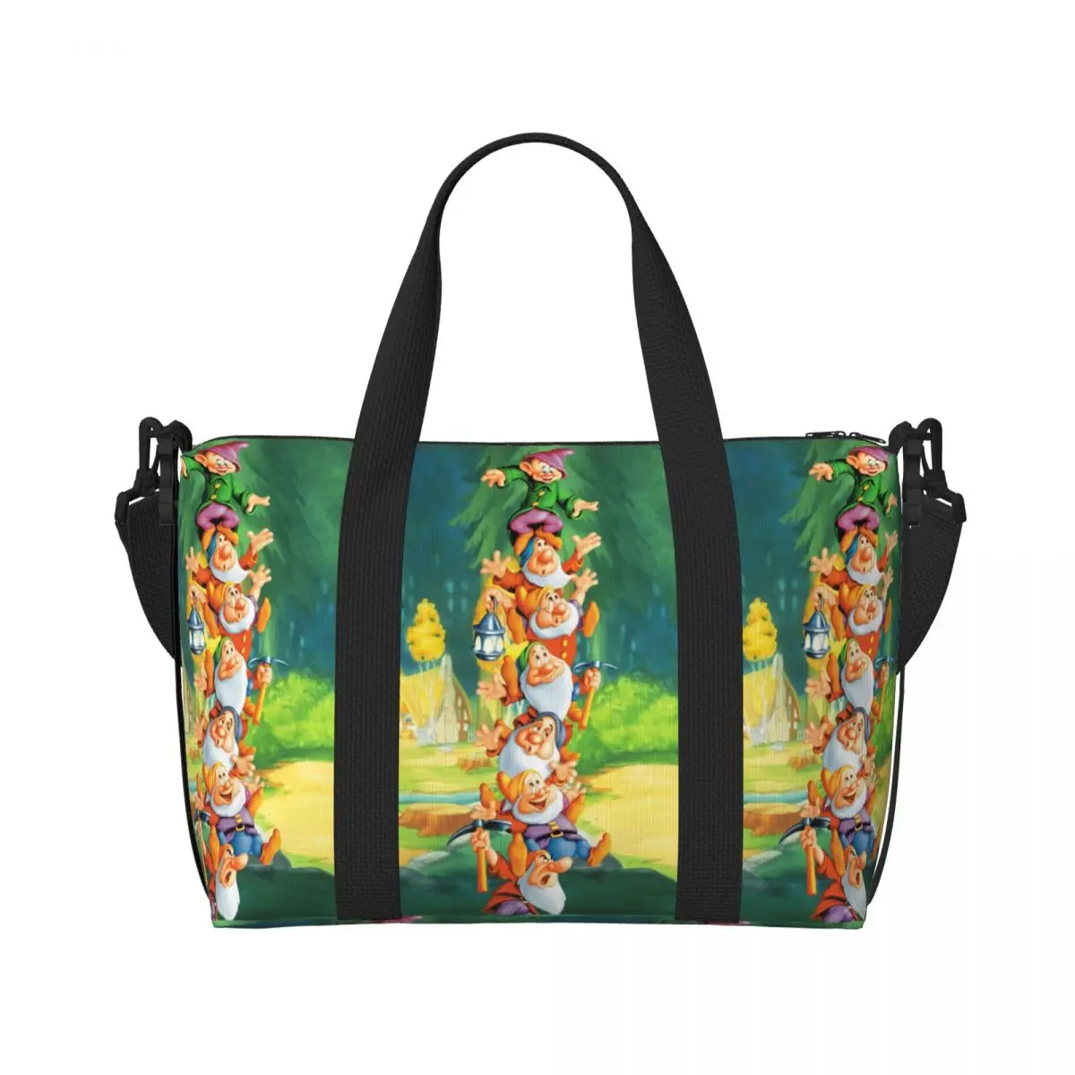 Custom Snow White And The Seven Dwarfs Tote Bag Women Large Capacity Beach Gym Shoulder Travel Bag