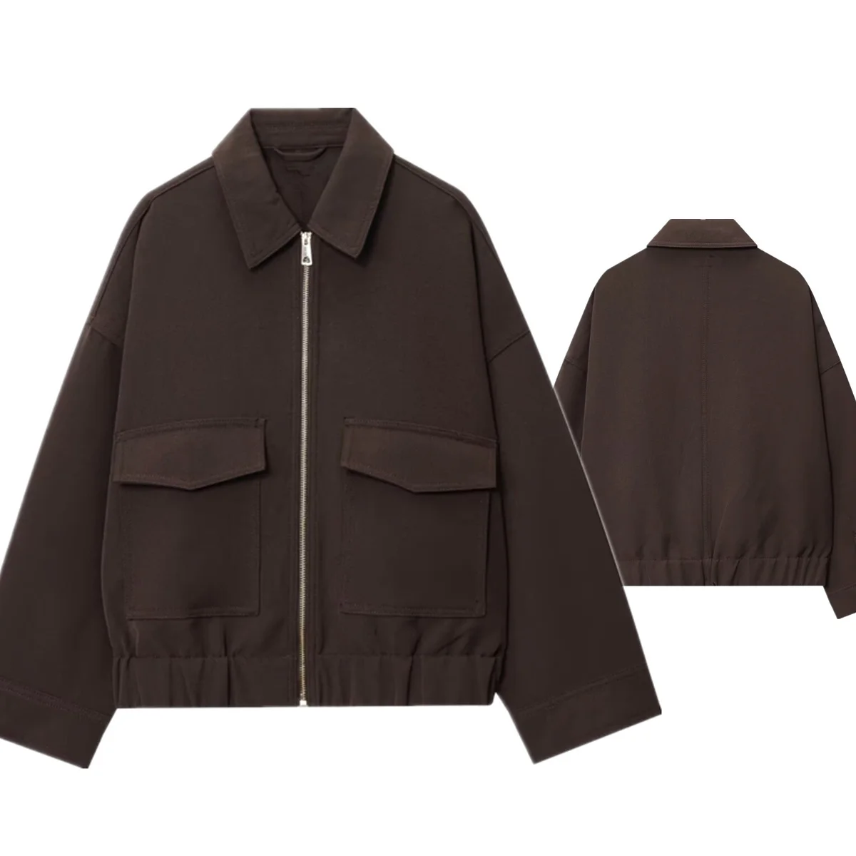

Jenny&Dave Autumn Women's Casual Coat French Minimalist Style Brown Zipper Loose Jacket For Women Pullover Tops Bomber Jacket