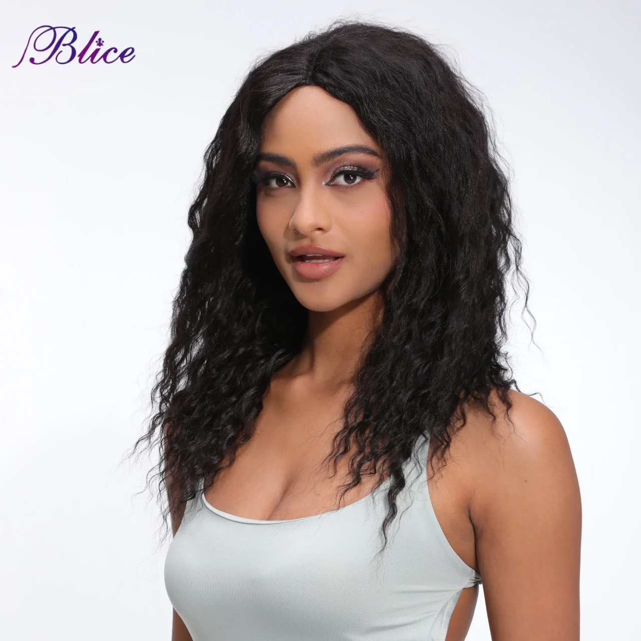 Blice Synthetic Curly Wig Long Hair Extensions With Closure Middle Part Women Wigs Mixed Natural Hair Black Blonde Brown Color