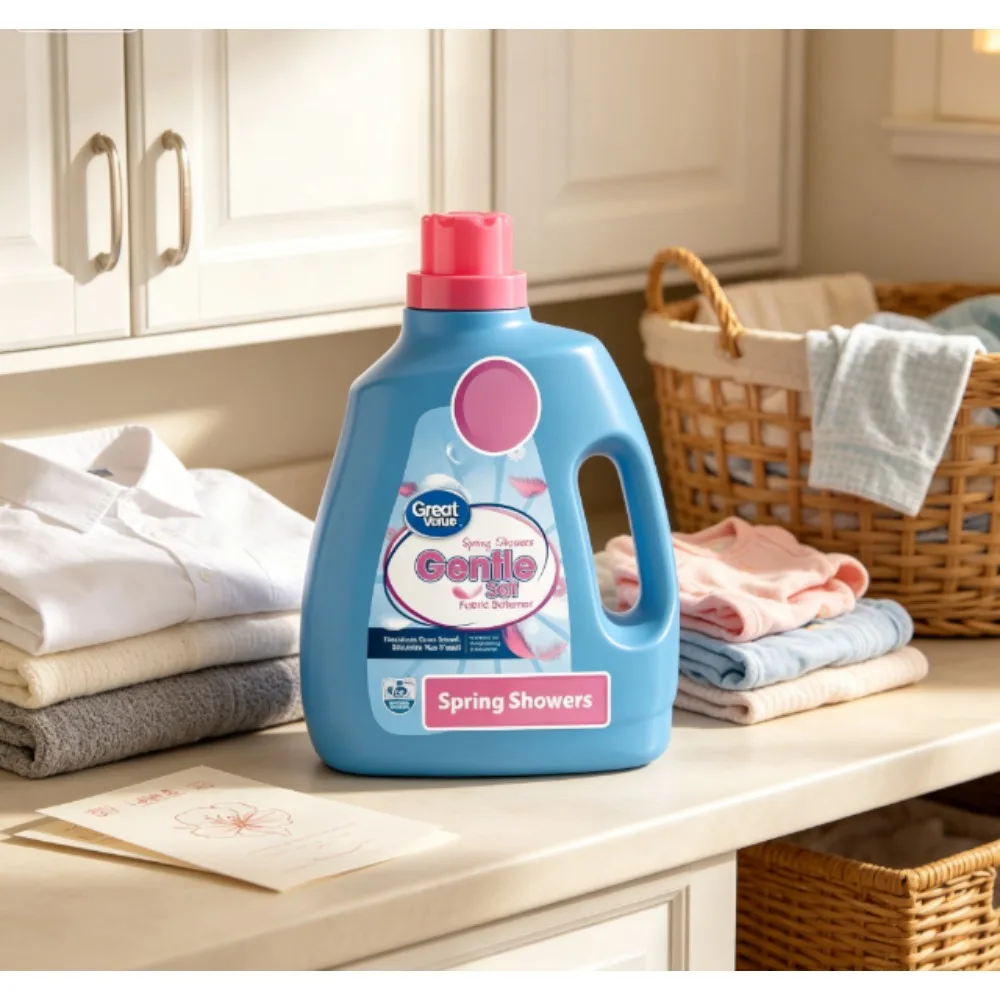 Great Value Fabric Softener, Spring Rain Scent, 111 fl oz, 150 washes, softening effect comparable to Downy®.