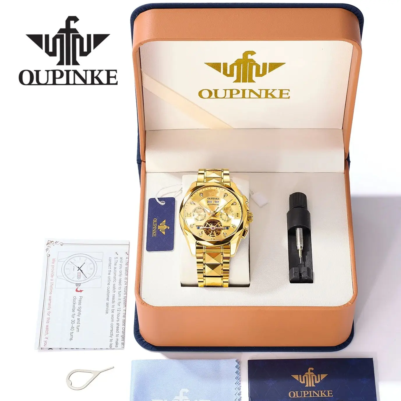 

OUPINKE 3316 Luxury Men Watch Multifunctional Chronograph Automatic Mechanical Men's Watch Waterproof Flywheel Dial Hand Clock