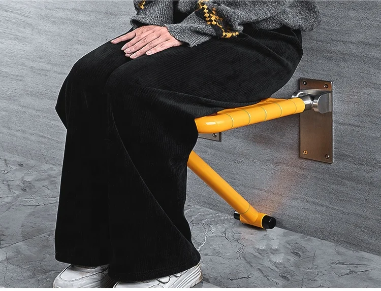 Wall-mounted folding shower chair, non-slip floor mats, lightweight 120kg load-bearing, stainless steel nylon, rehabilitation