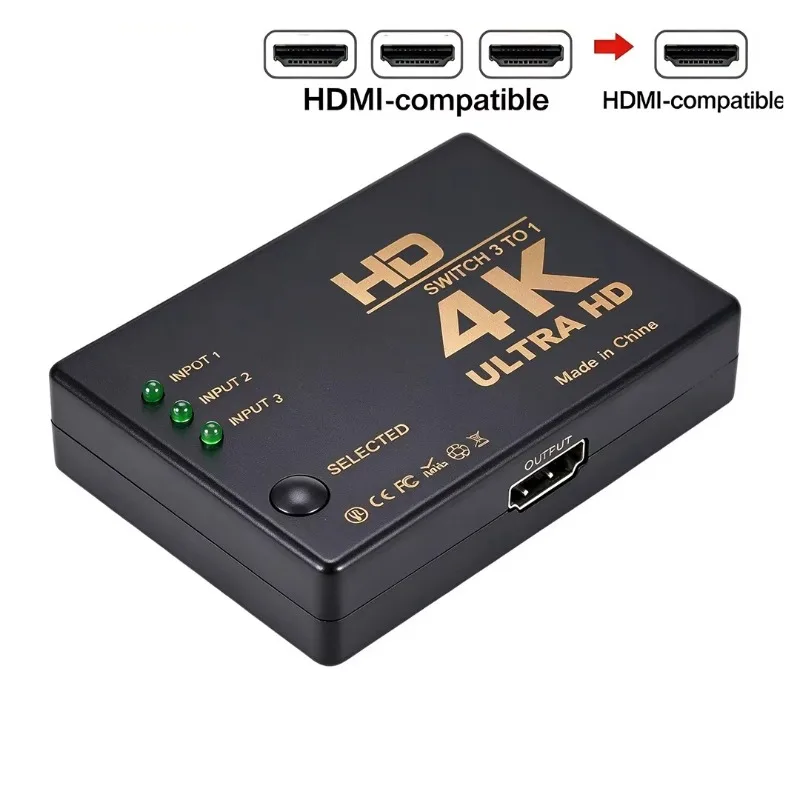 3 In 1‑Out Compatible‑HDMI Switch 4K 1080P Video Switcher Hub Adapter for TV Box HDTV PC Laptop Projector