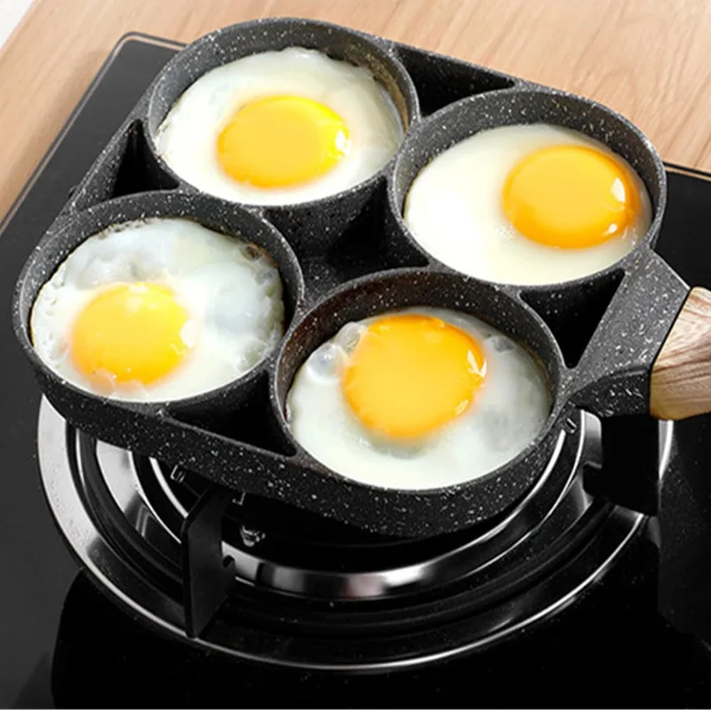 4cup Egg Frying Pan Pancake Omelette Cooker Pans Non-stick Cookware Divided For Burger Breakfast Poached Egg Gas Stove Induction