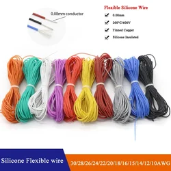 Fil de Cuivre en Caoutchouc de Silicone Super Souple Résistant à la Chaleur, Câble Électronique Ultra Flexible, Haute Température, 5m/10m, 30AWG ~ 10AWG