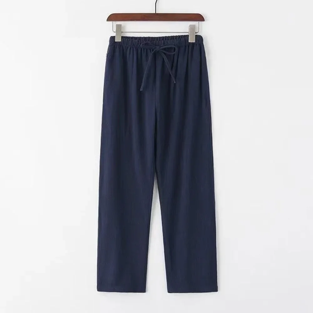 Chinese Syle Vintage Cotton Linen Pants for Men Summer Breathable Lightweight Large Size Beach Hawaiian Pants