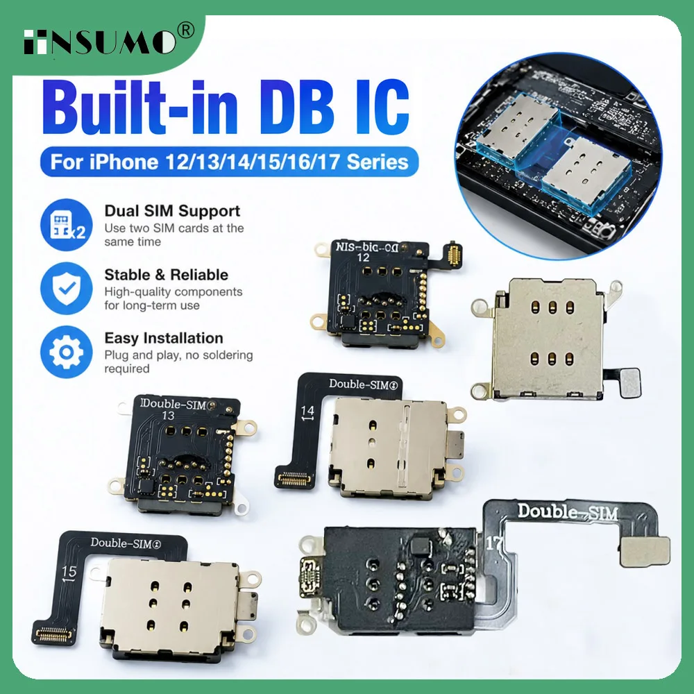 For iPhone 17 Pro Max to 12 Built-in R-SIM DB Double SIM MEP SED iC Flex Cable Double Integrated Card Slot Management Accessory